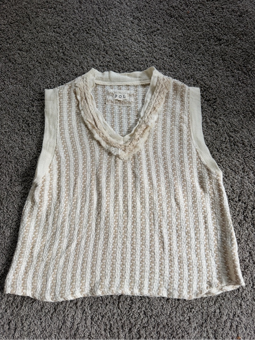 POL Sleeveless Cream Knit V-Neck Top